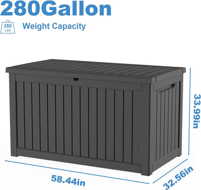 Outdoor Waterproof Resin Storage Deck Box Lockable Outside Bench UV Resistant Bin Patio Porch Furniture Pool Float Garden Tool Cushion (Black, 85 Gallon)