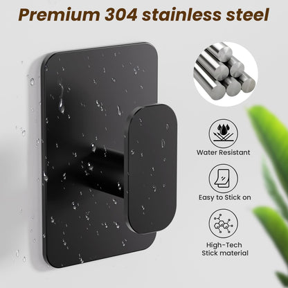 Heavy Duty Adhesive Hooks - 26lb Max, Sticky Wall Hooks Waterproof Stainless Steel for Hanging Towel, Coat, Robe, Towel Hooks Stick on Bathroom, Kitchen, Shower, Door (Black, 4 Pack)