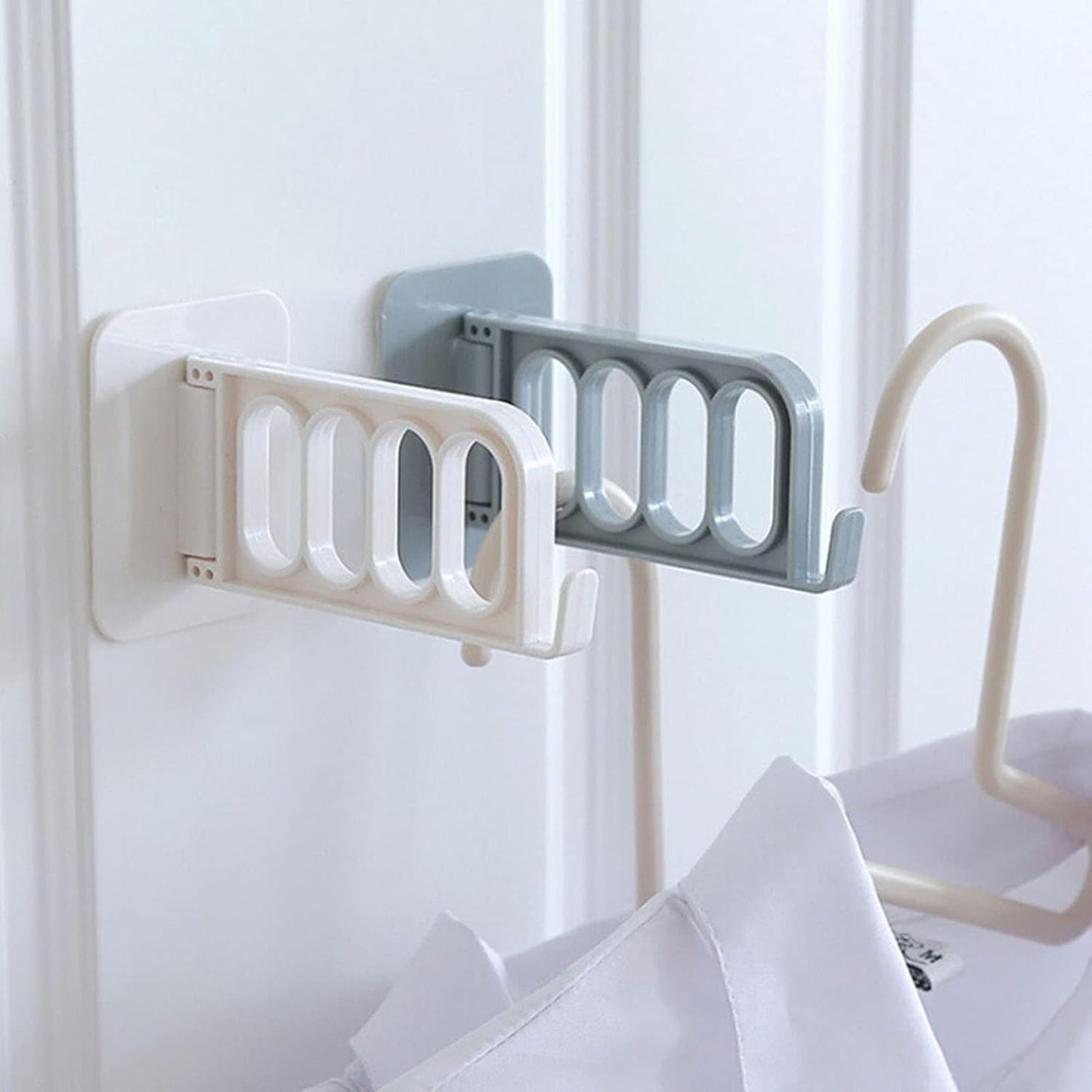 GOTOTOP Laundry Rack, PVC Wall Mounted Clothes Dryer Rack with Traceless Adhesive, 4 Hole Rotating Hanger, 5kg Load, Space Saving for Bathroom Closet Door Glass (Beige)