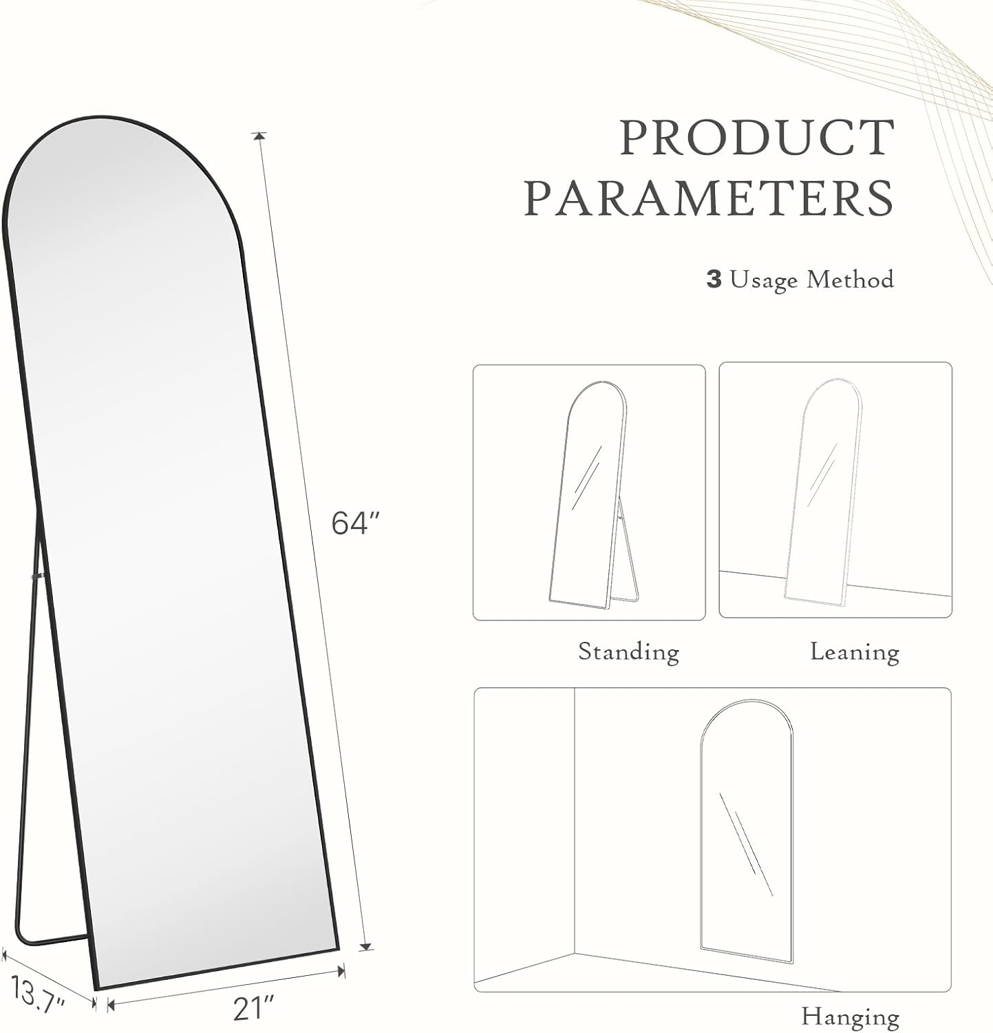 Arched Mirror Full Length, Upgraded 16"x59" Body Wall Mirrors with Shatter-Proof Glass, Floor Standing, Hanging or Leaning, Tall Arch Mirror with Stand Aluminum Alloy Frame for Bedroom Cloakroom