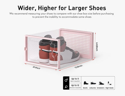 Kuject X-Large Shoe Storage Boxes Organizers for Closet 12 Pack, Fit Size 11,Clear Plastic Stackable Sneaker Containers for Entryway, Space Saving Shoe Rack, Brown