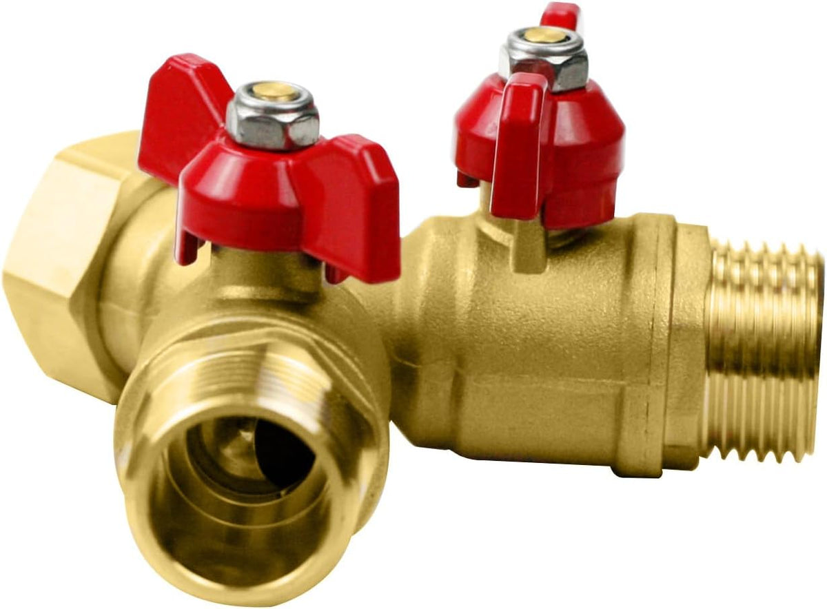 CUMIZON Solid Brass Garden Hose Splitter, 2 Way | Long Handle, 3/4" Standard Threads, Leak-Proof Dual Outlet, Heavy Duty Y Splitter, For Sprinklers and Irrigation Systems