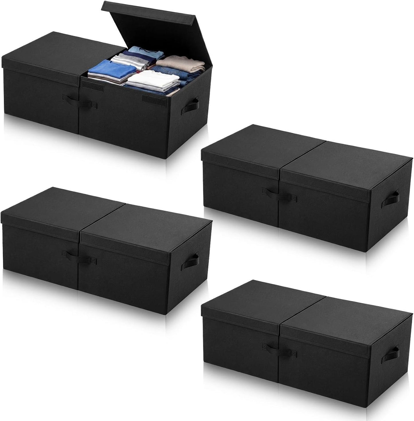 Geelin 4 Pack Under Bed Storage with Wheels, 10 Inch Height 65L Large Capacity Foldable Underbed Storage Bins with Lids & Handles, Easy Assembly Rolling Under Bed Containers for Clothes Blankets Shoes