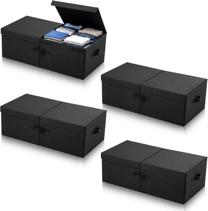 Geelin 4 Pack Under Bed Storage with Wheels, 10 Inch Height 65L Large Capacity Foldable Underbed Storage Bins with Lids & Handles, Easy Assembly Rolling Under Bed Containers for Clothes Blankets Shoes