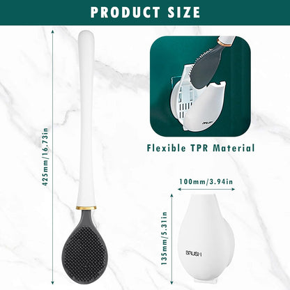 Modern Flexible Silicone Toilet Caspa, Silicone Toilet Bowl Brush and Holder Set, Flat Flexible Brush Holder Set, Water Drop Toilet Brush, Toilet Wand Cleaning Kit Wall Mounted(White)