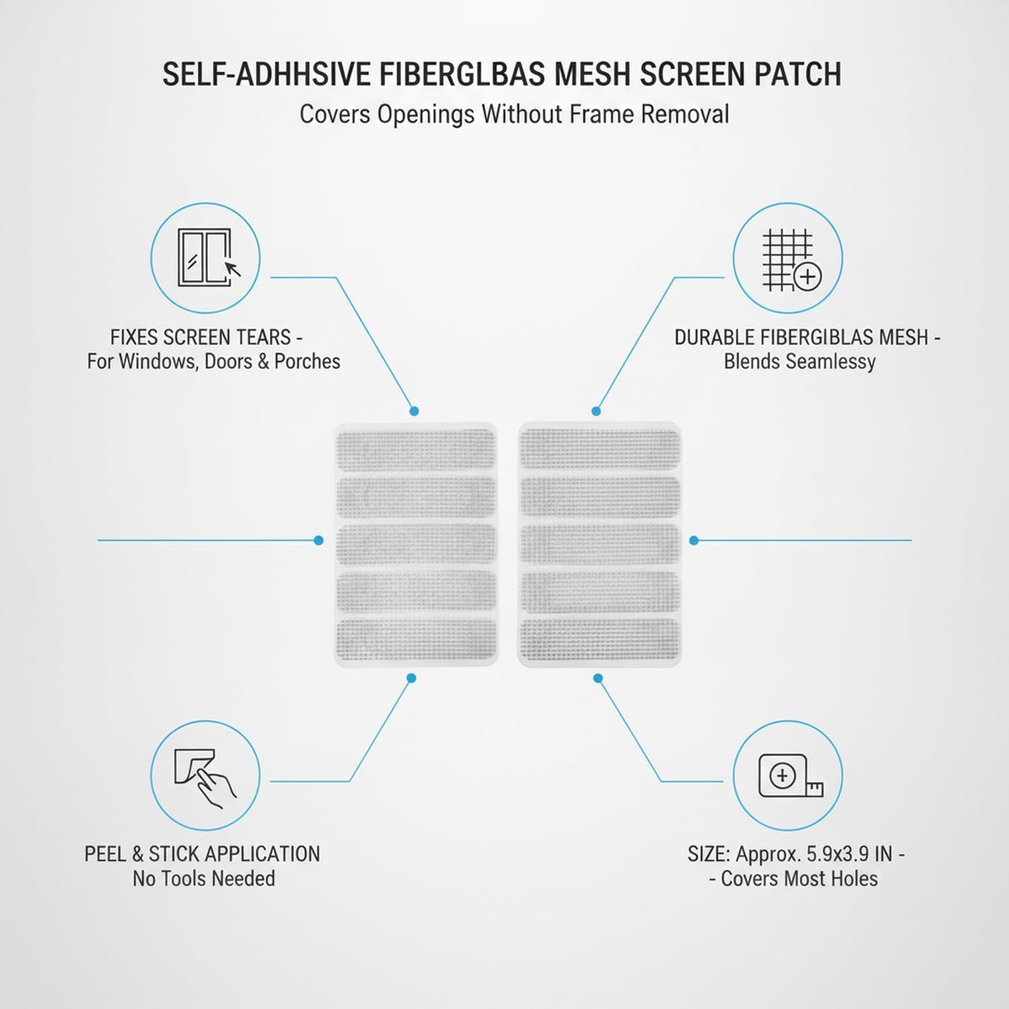 Self-Adhesive Fiberglass Screen Patch Kit for Windows and Doors, No Frame Removal Needed, Multicolor Mesh Repair