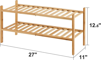viewcare 3-Tier Black Bamboo Shoe Rack for Entryway, Stackable | Foldable | Natural, Shoe Shelf Storage Organizer for Hallway Closet, Free Standing Shoe Racks for Indoor Outdoor