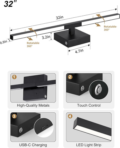 8000mAh Battery Operated Wall Sconce with Remote Control, 3000K-6000K Dimmable Black Wireless Rechargeable Wall Sconces Set of Two with Timer Function for Living Room, Bedroom, Stairwell, TV 24 Inch