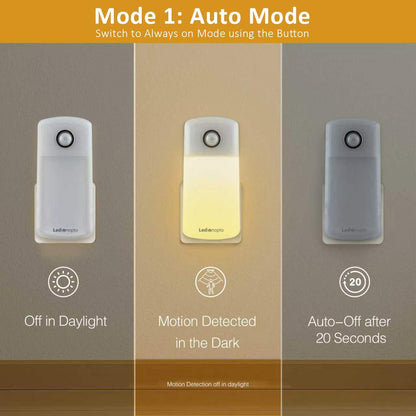 Night Light Plug into Wall with Motion Sensor, Auto On/Off, Portable with 3 Adjustable Modes, Nightlight for Kids, Nursery, Bedroom, Bathroom and Hallway (2 Pack)