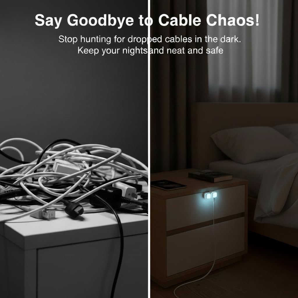 6-Pack Glow in The Dark Magnetic Cable Clips for Desk, Car | Self-Adhesive, Cord Organizer, Wire Holder, for Nightstand, Under Desk, Car, Wall, Home & Office