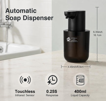 Automatic Foaming Soap Dispenser, 4-Level Touchless Hand Soap Dispenser, USB-C Rechargeable, Wall Mount or Countertop, 13.5oz/400ml, for Bathroom, Kitchen, Office, Hotel, Black