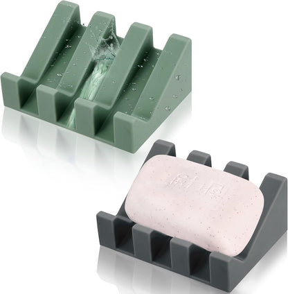 Cunhill 2 Pieces Silicone Soap Dish Self Draining Soap Dish Shower Waterfall Bar Soap Holder Tray with Drain Soap Saver for Kitchen Bathroom Accessories (Black)
