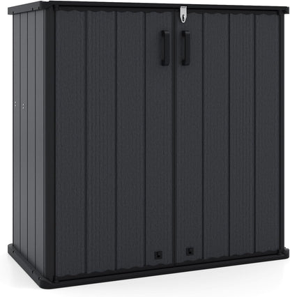 Tangkula 23.5 Cu.ft Outdoor Storage Shed, All-Weather Resin Patio Storage Box with Floor, Lockable Door & Removable Shelf, Waterproof Deck Box for Garden Tools