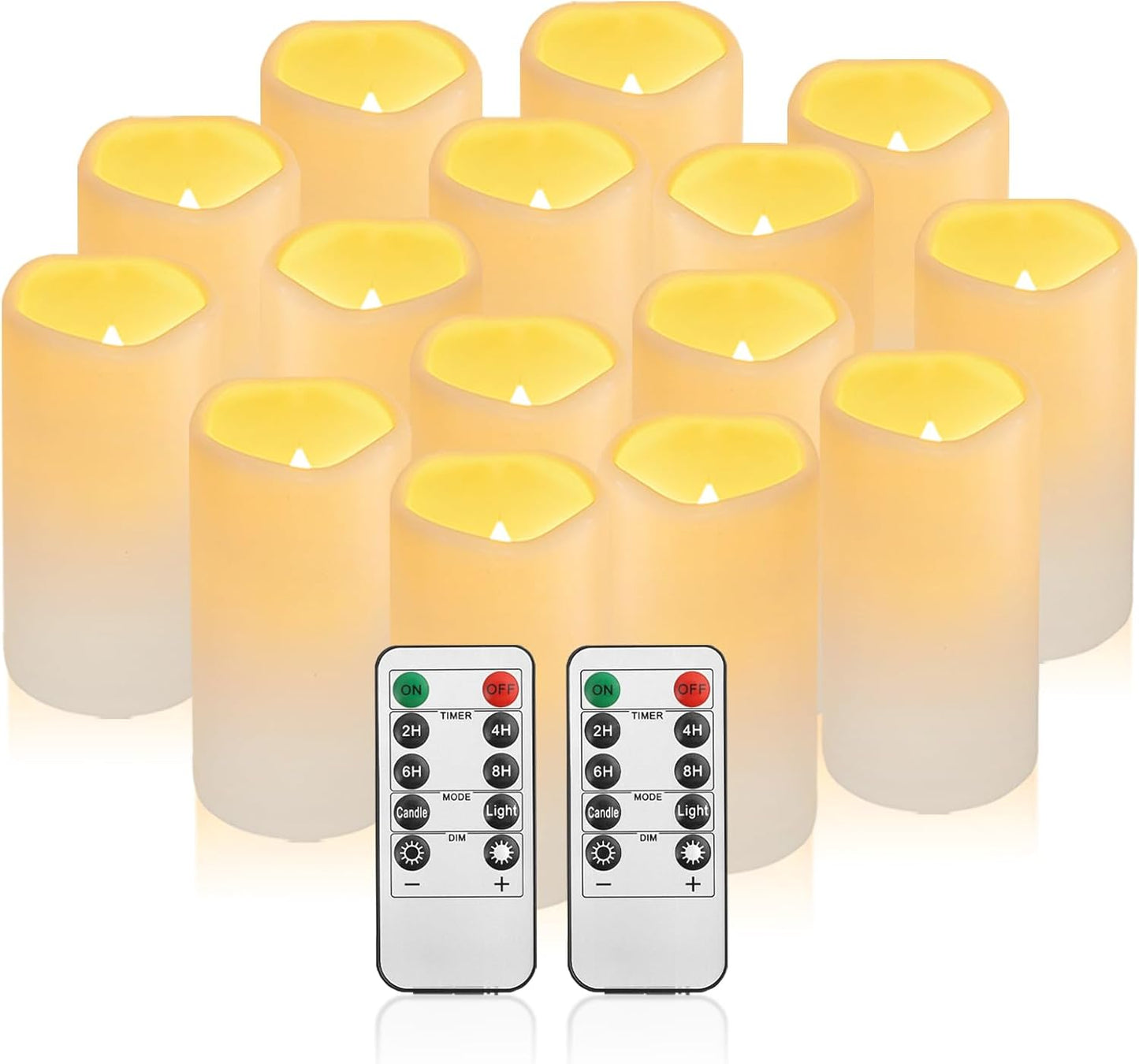 Flameless Flickering Battery Operated Candles D2.2''*H4 5" 6" 7" 8" 9" Set of 9 Ivory Real Wax Pillar LED Candles with 10-Key Remote and Cycling 24 Hours Timer (Ivory)