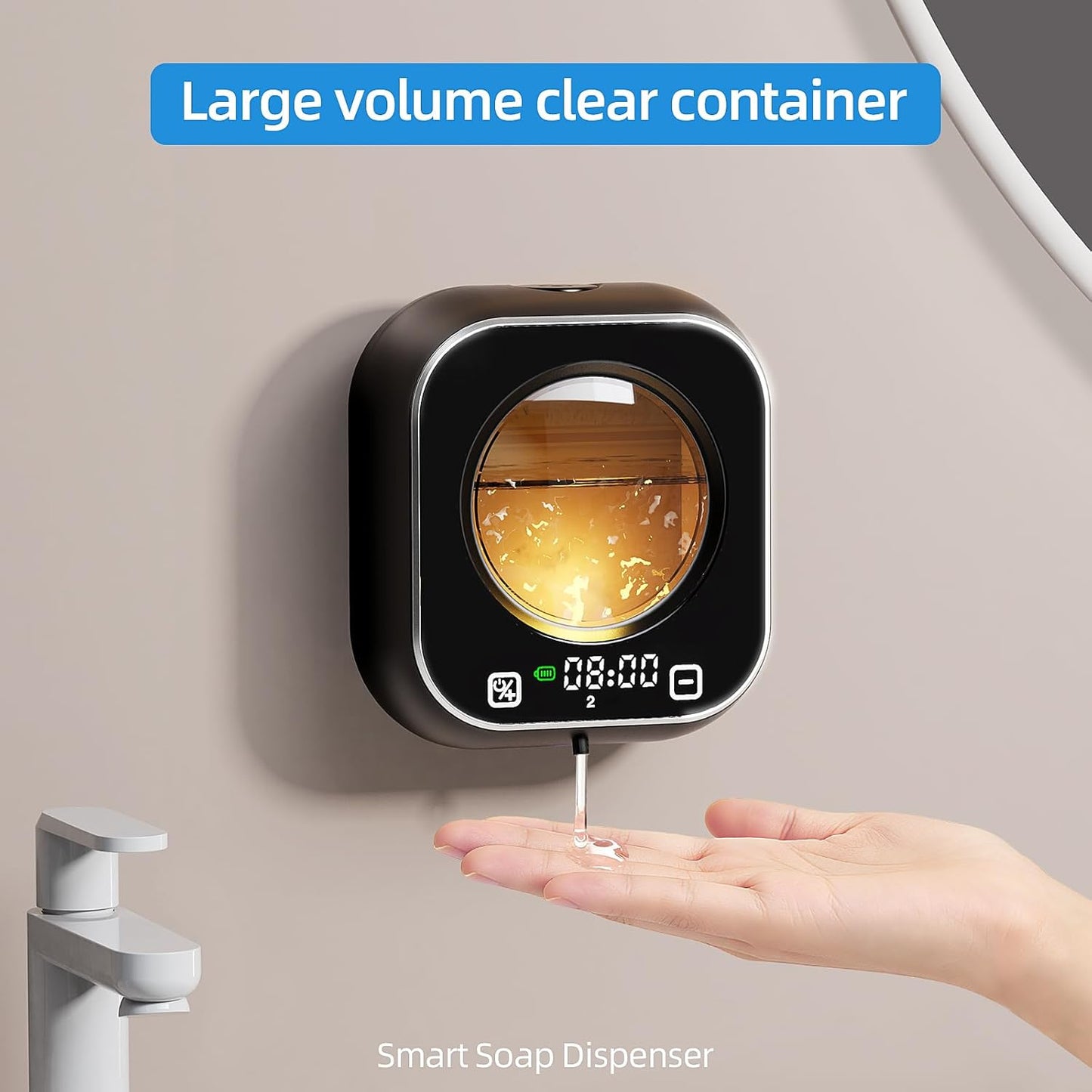 Automatic Foaming Soap Dispenser, Wall Mounted Soap Dispenser, 320ML Electric Smart Touchless Rechargeable, 5 Adjustable Foam Levels, No-Drill Waterproof for Bathroom, Kitchen, Office (Black)