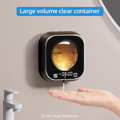 Automatic Foaming Soap Dispenser, Wall Mounted Soap Dispenser, 320ML Electric Smart Touchless Rechargeable, 5 Adjustable Foam Levels, No-Drill Waterproof for Bathroom, Kitchen, Office (Black)