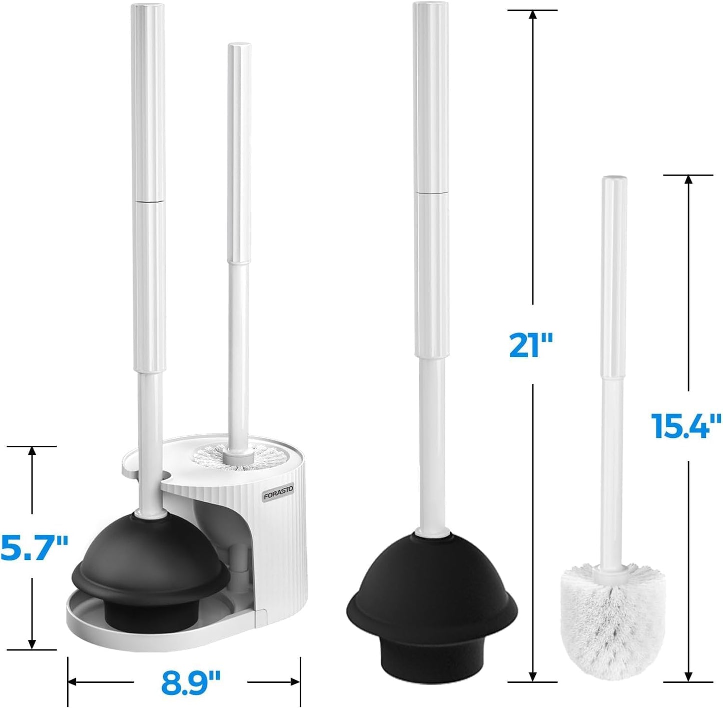 FORASTO 2Pack 2 in 1 Toilet Brush and Plunger Set, Extended Handle Plunger,Toilet Bowl Brush Plunger Set,Bathroom Cleaning Tools,Toilet Brush Plunger Combo,Cleaning Brush,Cleaning Supplies