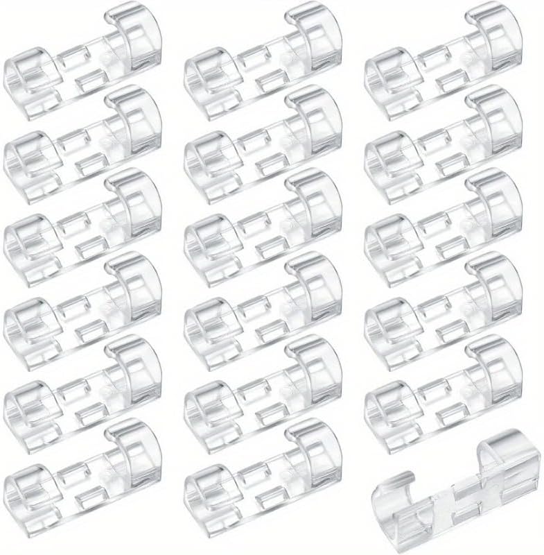100pcs Clear Adhesive Cable Clips for Desk and Wall, Durable PC Cord Organizer Clips for Office, Home and Car, Strong Self-Adhesive Wire Management Clips for Ethernet, Charging Cables and Power Cords