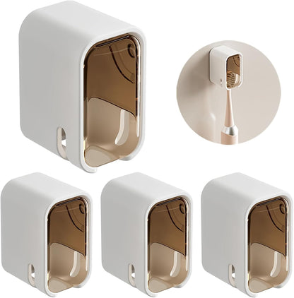 Toothbrush Holder Wall Mounted Toothbrush Holders for Bathrooms, Tooth Brush Holder for Travel and Home, Single Toothbrush Organizer with Cover for Shower 2PCS