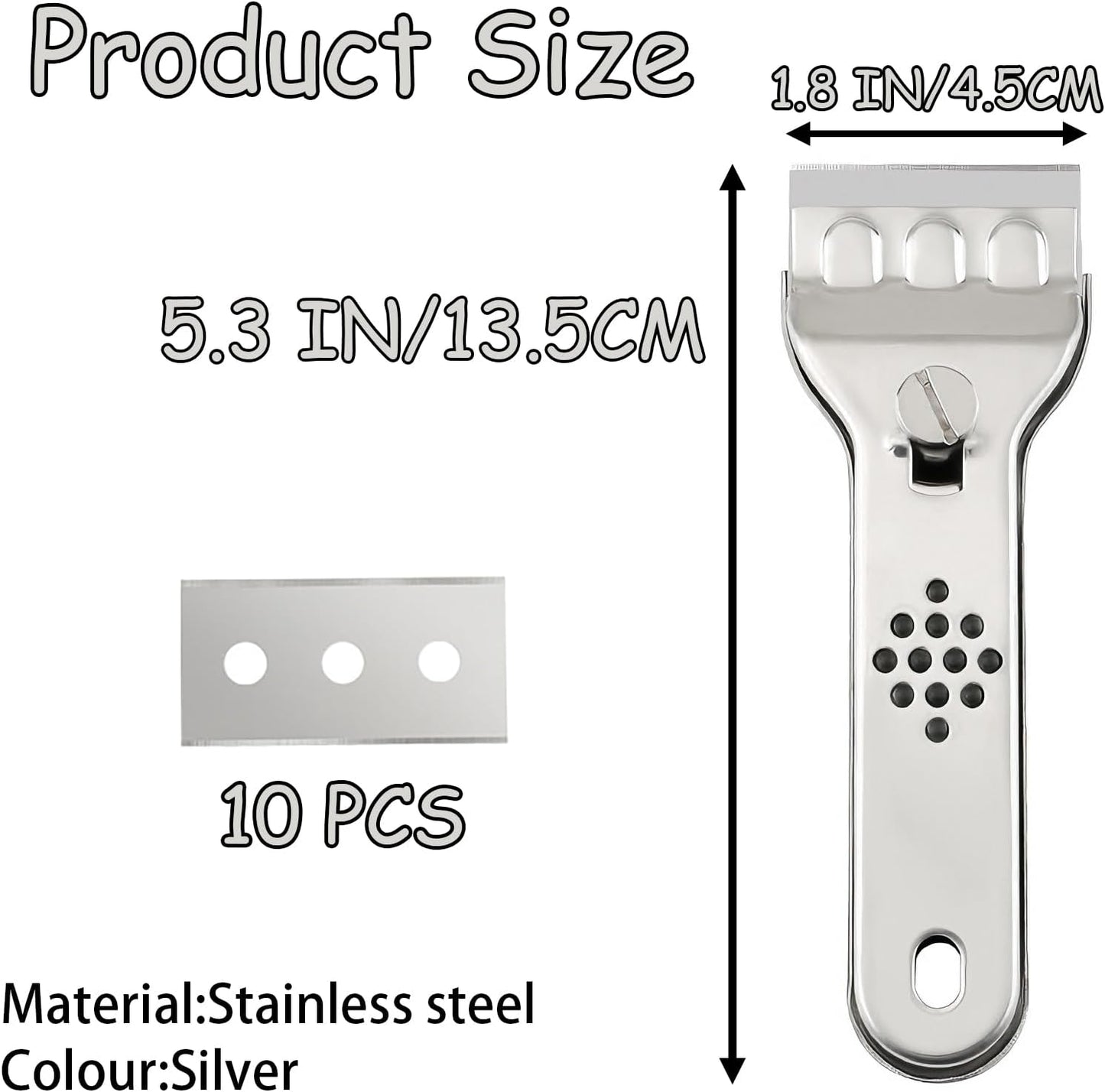 Scraper Tool, Multi Surface Cleaning Tool, Glass Windows Tiles Metal for Stove Tops, Windows, Paint Removal and Adhesive Residues, Silvery, 5.3 Inches, 1 Piece