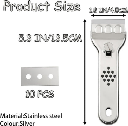 Scraper Tool, Multi Surface Cleaning Tool, Glass Windows Tiles Metal for Stove Tops, Windows, Paint Removal and Adhesive Residues, Silvery, 5.3 Inches, 1 Piece