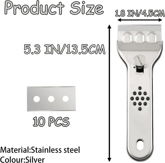 Scraper Tool, Multi Surface Cleaning Tool, Glass Windows Tiles Metal for Stove Tops, Windows, Paint Removal and Adhesive Residues, Silvery, 5.3 Inches, 1 Piece