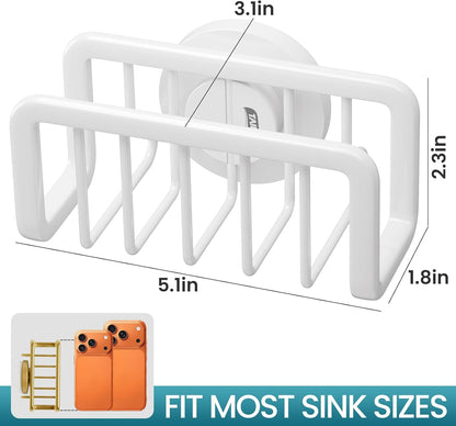 TAILI Sponge Holder with Strong Suction Cup, Dish Sponge Caddy Inside Sink Removable, Rustproof Aluminum for Sponges, Brushes, Stoppers and Scrapers - Black