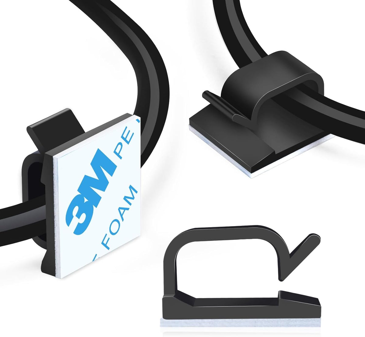 100 pcs of self Adhesive Cable Clips, Peel and Management for wall Desk and Office (Black)