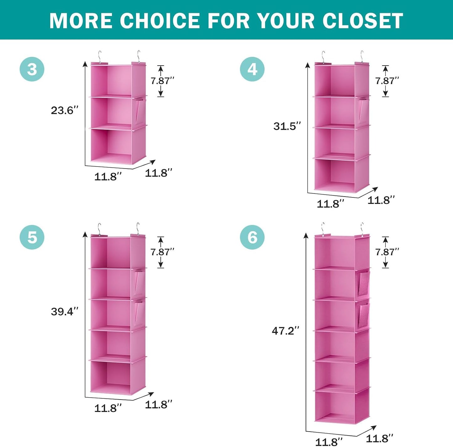 YOUDENOVA Hanging Closet Organizer, 4-Shelf Closet Hanging Storage Shelves, Grey