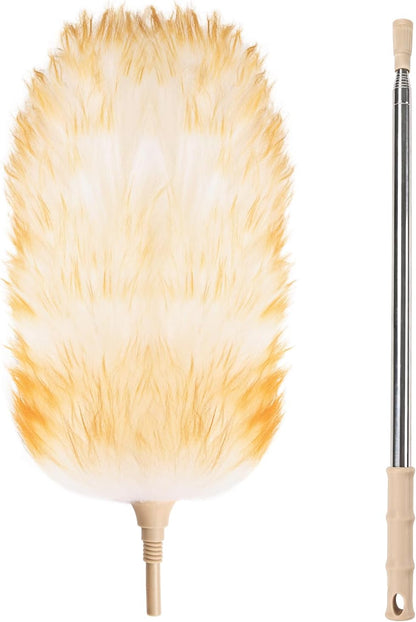 Extendable Lambswool Duster 29-110 Inch,Anti-Static Flexible Head, Stainless Steel Pole for Cleaning High Ceiling,Fan,Furniture,Roof Dusting
