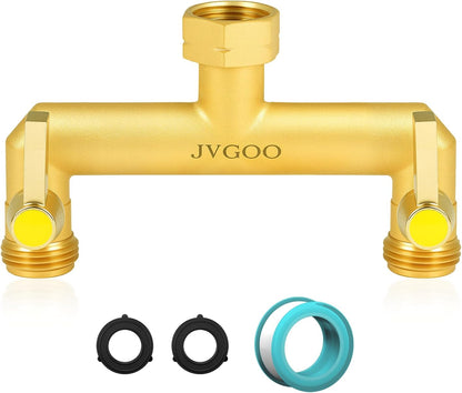Garden Hose Splitter, Brass 3 Way Hose Splitter, 3/4" Water Hose Splitter 3 Way Heavy Duty with Metal Shutoff Valve and Extension Handle, Outdoor Faucet Splitter Water Spigot Splitter Manifold