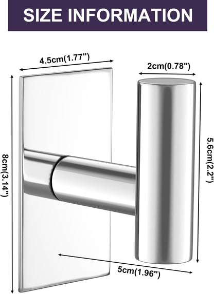 VAEHOLD Wall Towel Hooks, Heavy Duty Sticky Holder Waterproof Towel Hooks for Hanging Coat, Clothes, Closet Hook Wall Mount for Kitchen (Silver, 4 Pack)