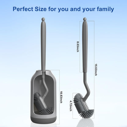 HAMITOR Toilet Bowl Brush Holder Set: Deep Cleaning Silicone Toilet Cleaner Scrubber Under Rim with Curved Bristle for Bathroom Dead Corner Clean - Modern Rv Toilet Decorative Accessories - White