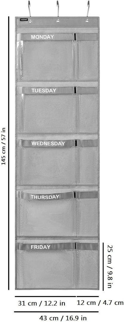 Weekly Kids Clothes Organizer Day of Week School Clothing Storage Monday to Friday Hanging Closet Organizer (GREY)