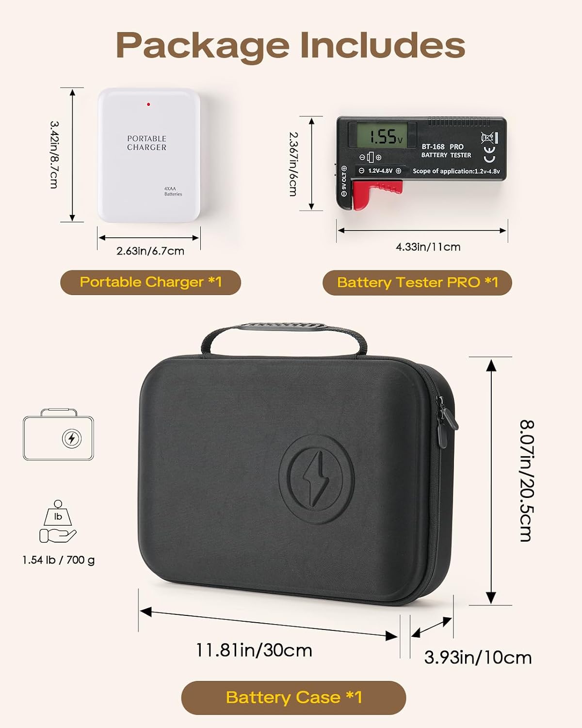 Battery Organizer Storage Case Box with Emergency Power Bank - Convert 4 AA Batteries to Phone Charger with Tester BT-168 PRO for AA AAA C D 9V CR2032 3V, Safe Battery Holder Holds 200+ Batteries