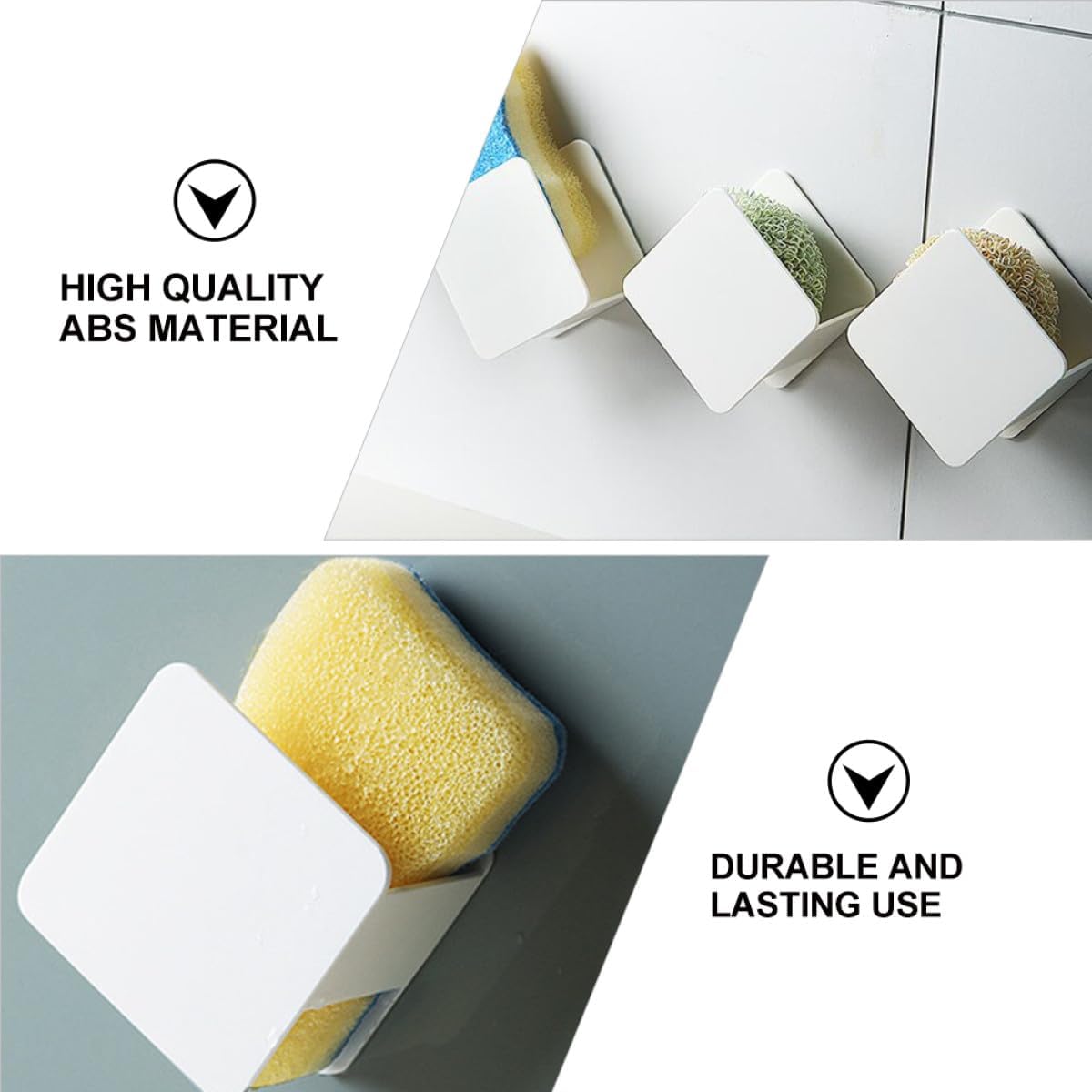 2 Pcs Punch-free Wall-mounted Sponge Storage Rack with Drainage for Kitchen Sink, Cleaning Cloth Holder, Plastic Kitchen Sponge Organizer for Countertop Use