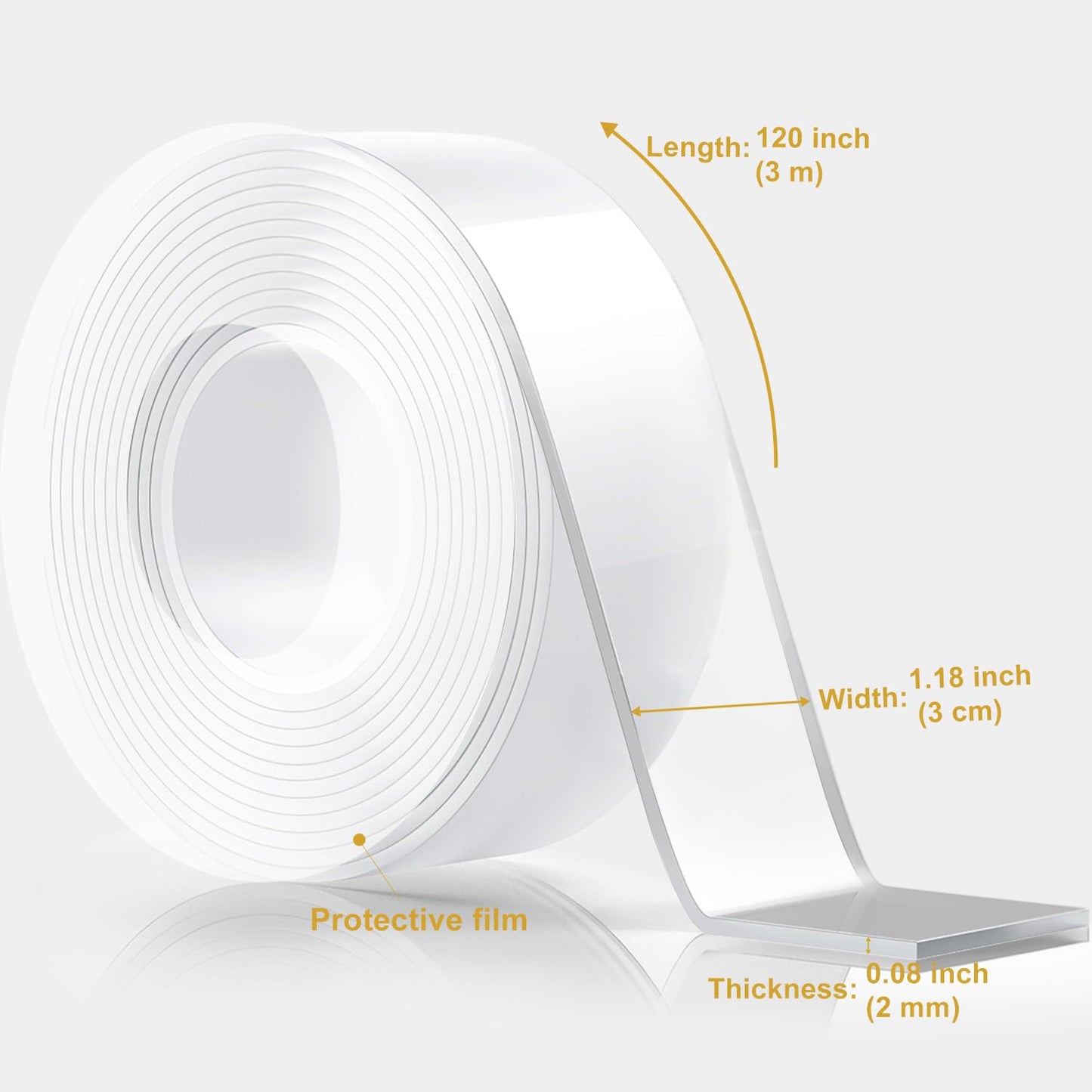 WINNOW Double Sided Heavy Duty Extra Strong Adhesive Tape - 1.2" x 120" (Pack of 1) Indoor/Outdoor Household Nano Tape for Hanging Decorations, Lights, Garlands - Reusable and Damage-Free