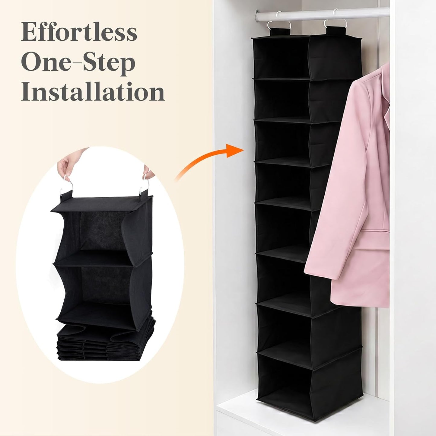 Lifewit 5 Tier Hanging Closet Organizer and Storage for Shelves, Foldable Clothes Shelf with 2 Sturdy Hooks, Sweater/Coat/Shoes Clothing Organization for Wardrobe, Dorm, Bedroom, Gray