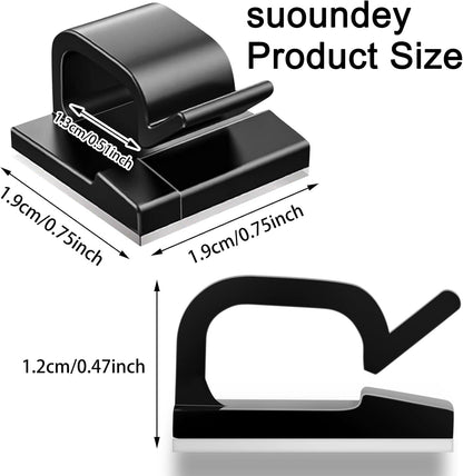 Cable Clips, Adhesive Cable Organizer Cord Holder Wire Clip Wire Management Self Adhesive Hooks Wire Holder for Office, Home (Black)