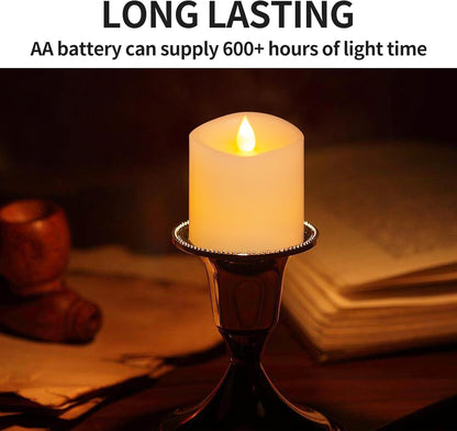 3x3 Flickering Flameless Candles Set of 2, 2AA Battery Life 600 Hours Battery Candles Flickering with Timer,3 inch Flameless Candles with Remote for Indoor/Outdoor, Ivory