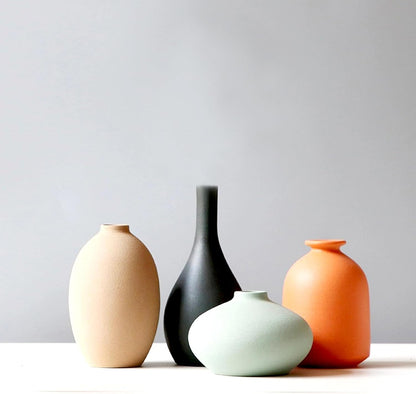 Small Ceramic Matte Vase Set 4 for Modern Home Decor Flower Decoration Office,Bookdesk, Bookshelf, Centerpieces, Tables, Living Room, Dining Table, Bedroom Shelf Entryway Ornament Gift