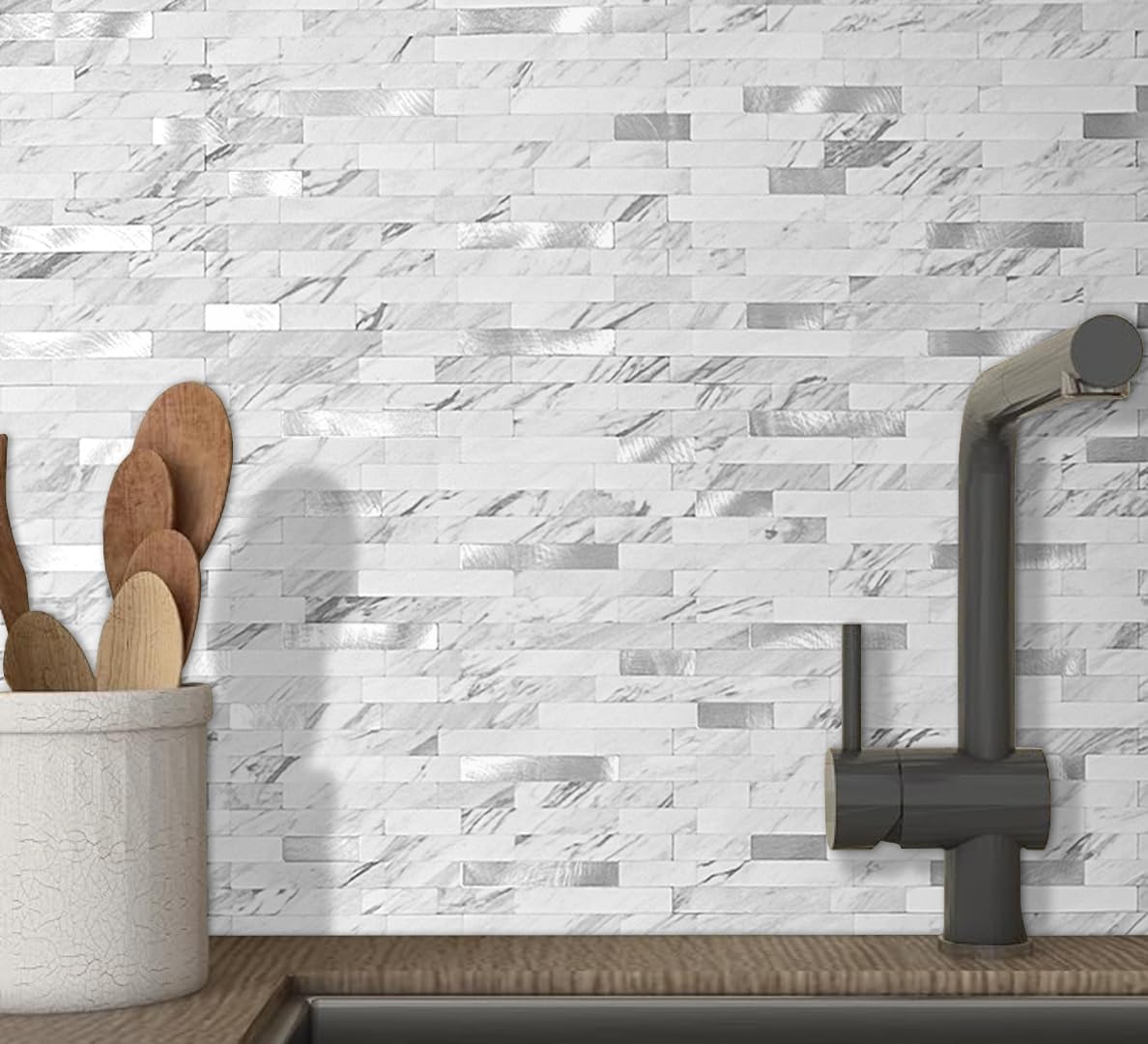 DICOFUN 10-Sheet Peel and Stick Backsplash Wall Tile, PVC Kitchen Backsplash Peel and Stick in Sandstone, 9.4 sq.ft
