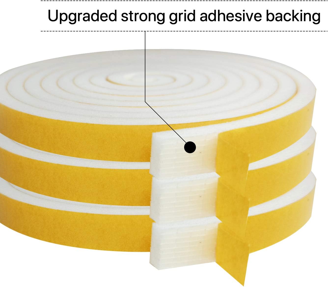 Door Weather Stripping-3 Rolls, 1/2 Inch Wide X 1/2 Inch Thick Total 20 Feet Long, Adhesive Foam Seal Tape for Window Insulation(6.5ft x 3 Rolls)