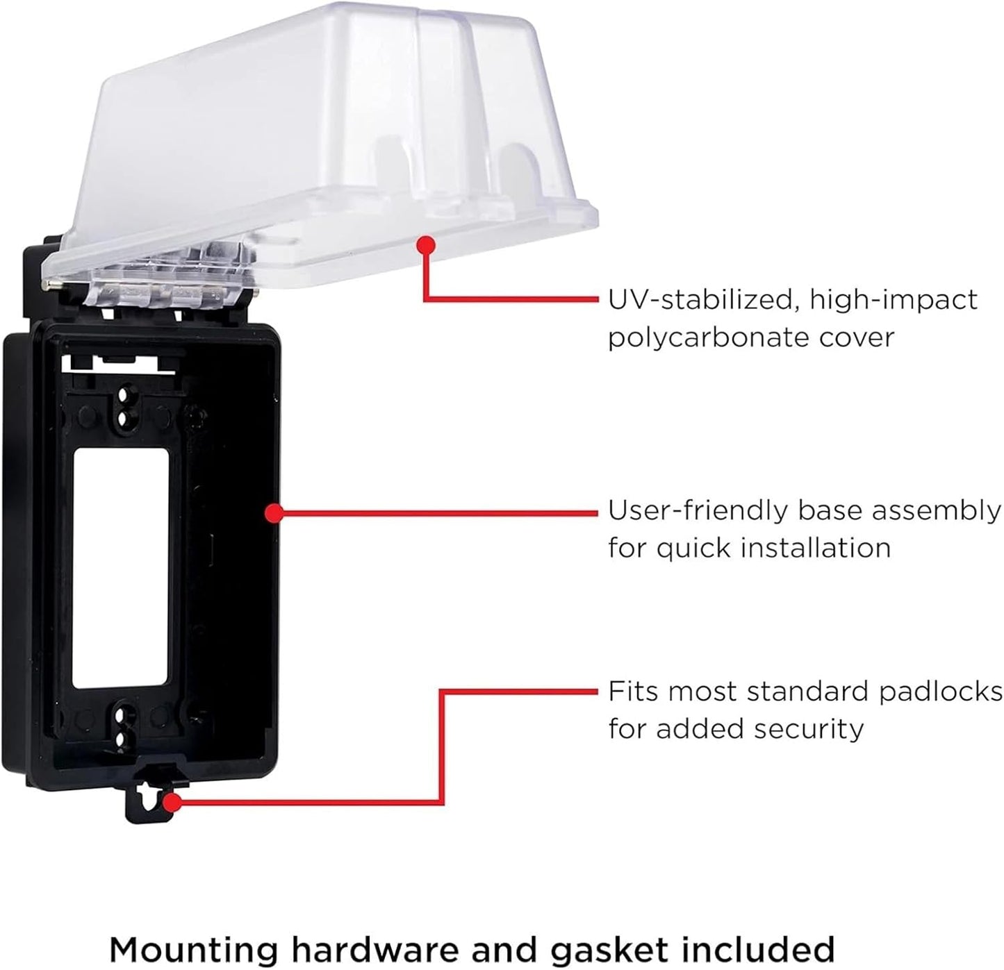 Weatherproof Outlet Cover, 1-Gang In-Use Horizontal/Vertical Enclosure, Clear Cover