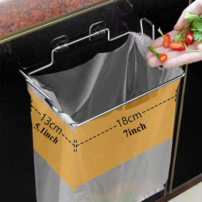 Trash Bag Holder for Cupboards Kitchen Cabinet Door, Stainless Steel Portable Garbage Bins ( with Wall Sticker Base ) Kitchen Waste Bins, Easy to Store, Can Be Put Away At any Time, Kitchen Essential