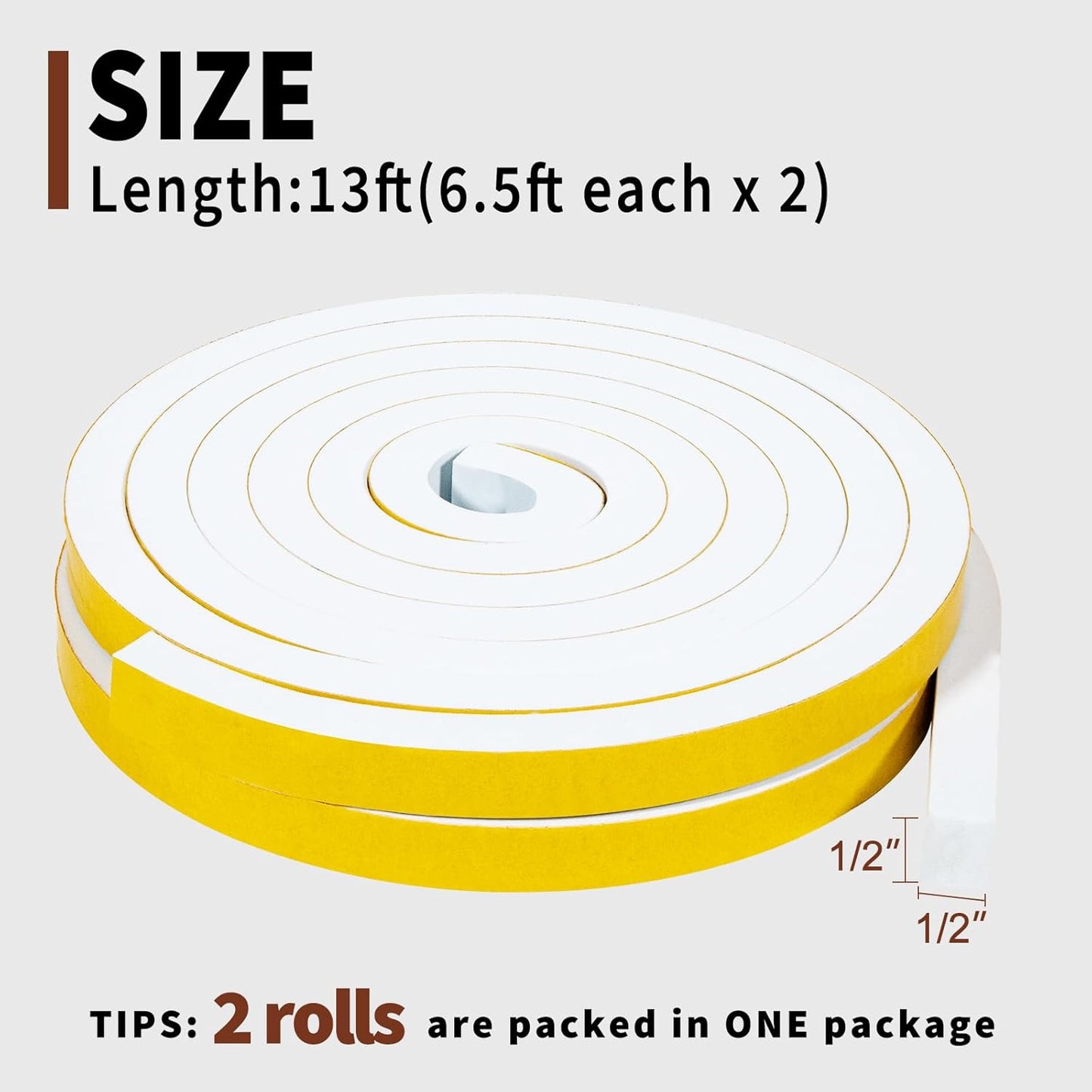 Yotache Weather Stripping Door Seal Strip White 3/8" x1/8", 50Ft Total, Foam Insulation Tape Gasket for Door Frame and Windows, 3 Rolls x 16.5Ft