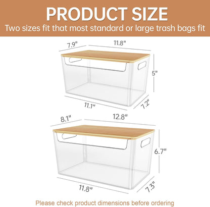 COAZEX 2 Pack Trash Bag Holder Under Sink Stackable, Plastic Garbage Dispenser with Lid, Trash Bag Storage Dispenser Roll Holder for Kitchen, Pantry, Laundry Room Organization