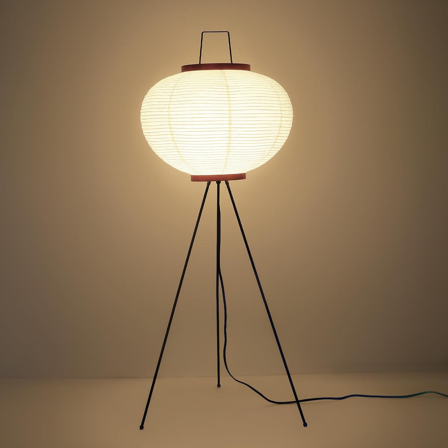 Japanese Rice Paper Floor Lamp, Wabi Sabi Standing Light | Handmade paper shade. Perfect for living room, bedroom, or office. Easy assembly. Size: 51"H x 18"W. Bulb included.