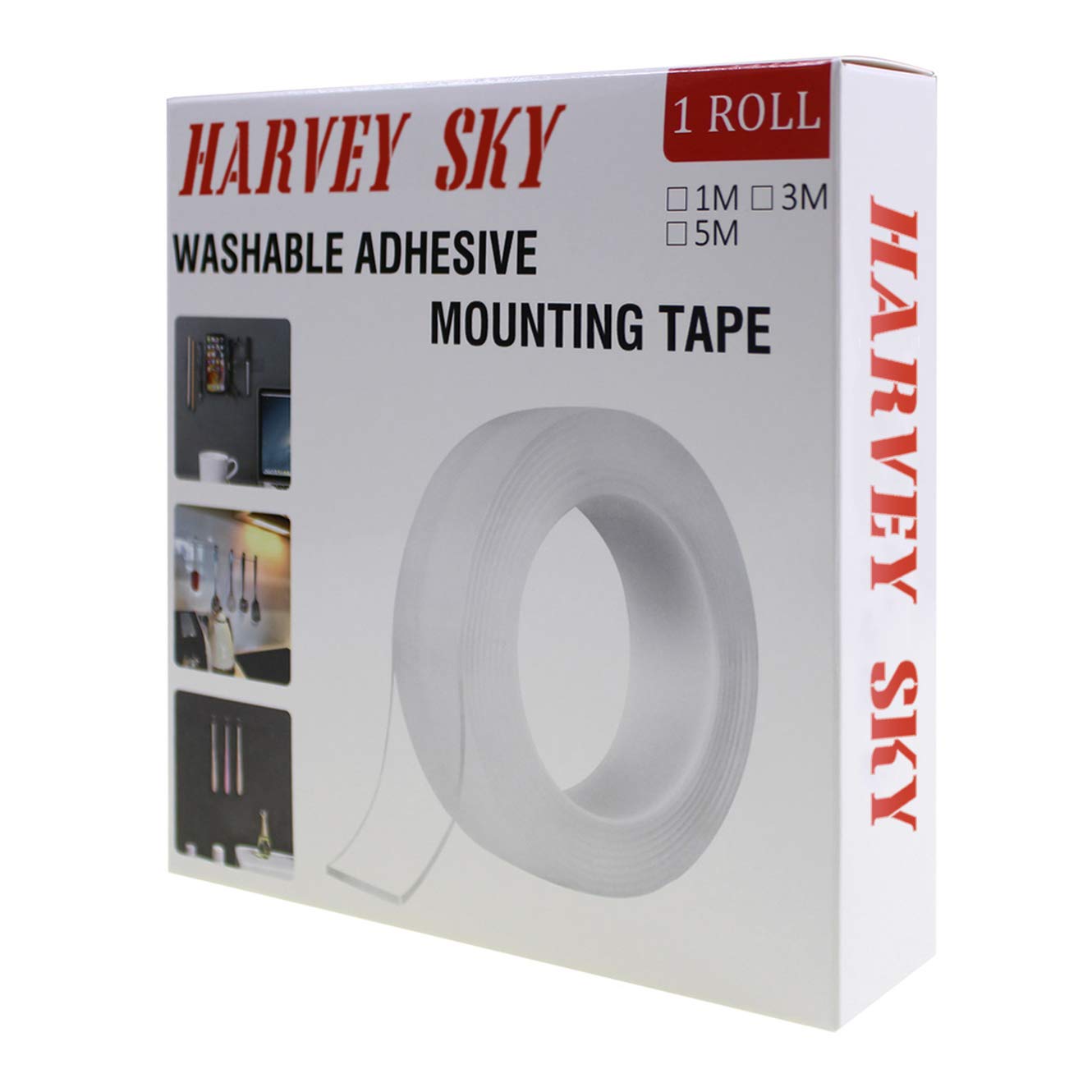 Double Sided Tape Heavy Duty, 3M Mounting Tape, Traceless Reusable Clear Adhesive Nano Tape, Washable Removable Strong Sticky Gel Grip Tape for Home Wall Photos Posters Fix Carpet Mats