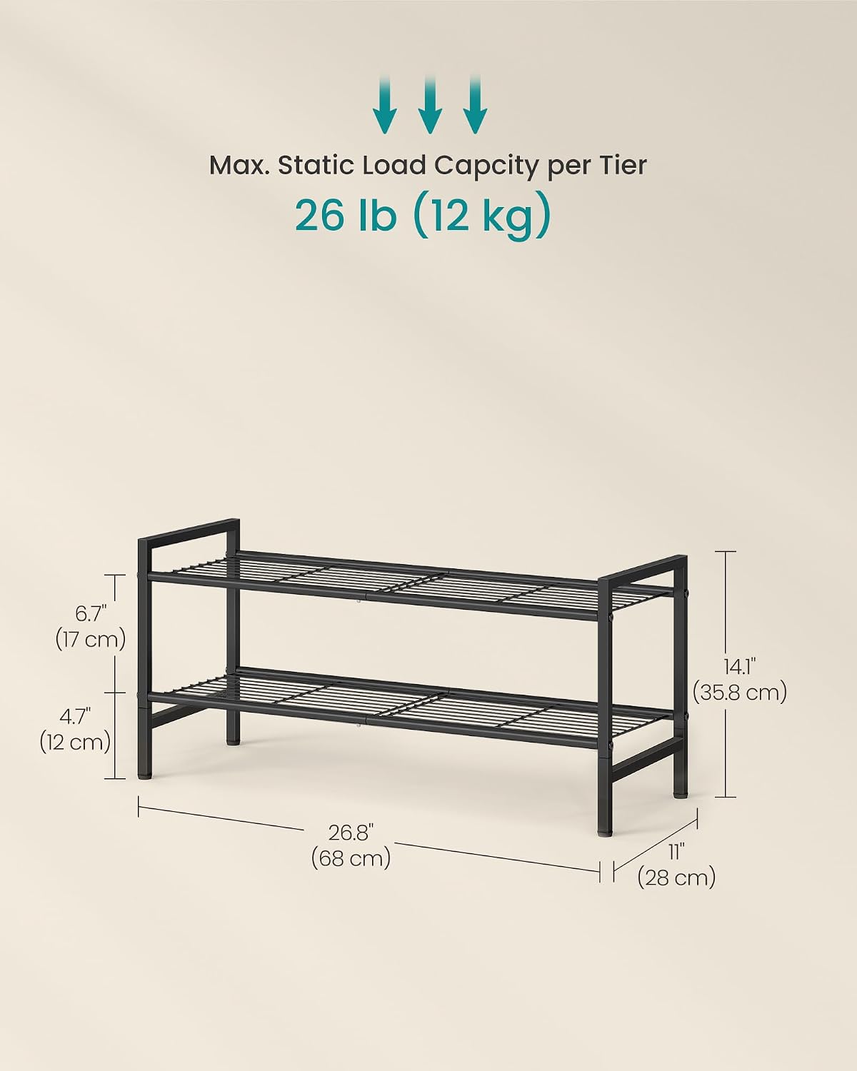 SONGMICS Metal Shoe Rack, Free Standing Shoe Organizer for Entryway Closet Garage Small Spaces, Heavy-Duty Slim Steel Storage Shelf, 8-Tier, Fits 16-24 Pairs, Bronze ULMR028A01